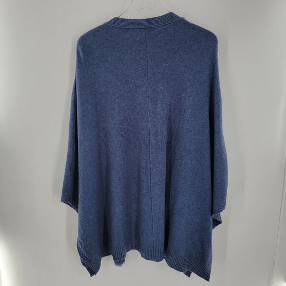 Tera Bora Poncho One Size Blue Soft Knit Gromet Criss Cross Neck Beaded Tassels - Picture 3 of 8